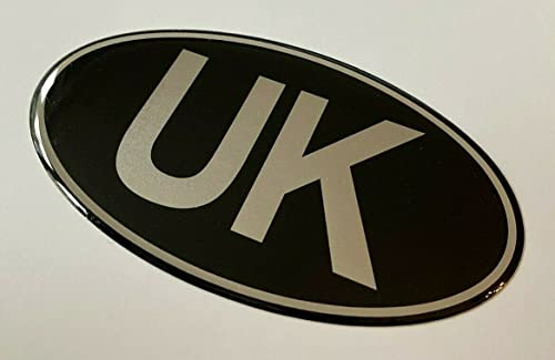 100mm UK Car Oval Gel Domed Sticker Sticker/Decal - Retro - Chrome on Black