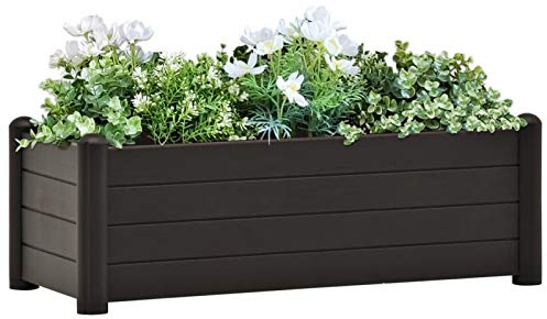 Mogou Garten-Hochbeet, Palettenrahmen, Hochteich, Gemüsebeet, Kräuterregal Balkon, Blumenbeet, Kräuterspirale, Tomatenbeet, Pflanzhochbeet, PP Anthrazit 100x43x35 cm