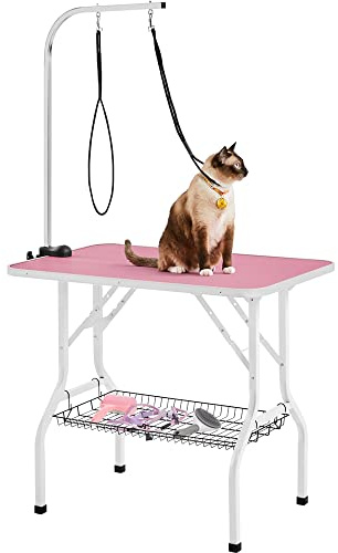 Topeakmart Foldable Portable Pet Grooming Table - 36in Professional Dog Cat Trimming Table w/Adjustable Arm & 2 Nooses, Maximum Capacity Up to 220lbs