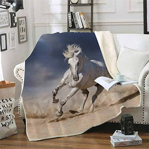 RFFLUX 3D Pferd Decke 130x150cm Warmer Winter Weich Tier Galopp Pferd Kuscheldecke Microfaser Sherpa Wohndecke TV Decke Flauschige Couchdecke für Kind Weihnachten Geschenk Blanket