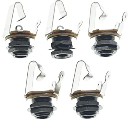 KAISH Black Nickel Premium 5pcs Brass Material American Thread Audio 1/4 Female Guitar/Bass Output/Input Jack 6.35mm TS Mono Panel Mount Jack Socket with Nuts and Washer