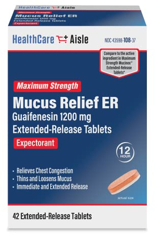 HealthCareAisle Guaifenesin 1200 mg Extended Release - 42 Tablets - Mucus Relief Expectorant for Chest Congestion Relief