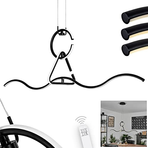 LED Pendelleuchte Chlak, dimmbare Hängelampe aus Metall/Kunststoff in Schwarz/Weiß, Hängeleuchte mit 3 verstellbaren Elementen, dimmbar über Fernbedienung, 25,5 Watt (insg.), 2400 Lumen, 4000 Kelvin