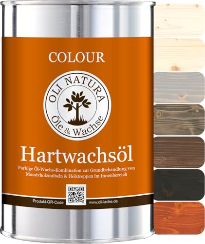 OLI-NATURA Colour Hartwachsöl - 1L, Charcoal Grey - farbiges Holzöl für Möbel, Treppen, Tische, Türen & mehr - Einfache Anwendung ohne Grundierung