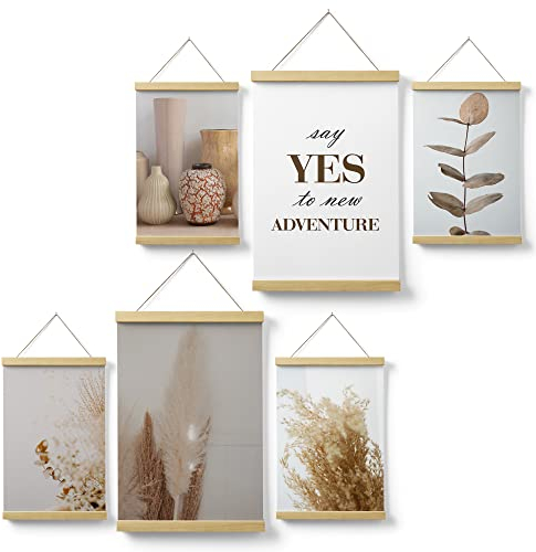 Feeby Posterleiste Pampasgras Boho 80x90 cm 2 x DIN A3 & 4 x DIN A4 - ca. 30x42 & 21x30 Posterhänger Magnetischeleiste Modern Bilder Wandbilder Kunstdruck Wohnzimmer Natur Gräser Vase Beige