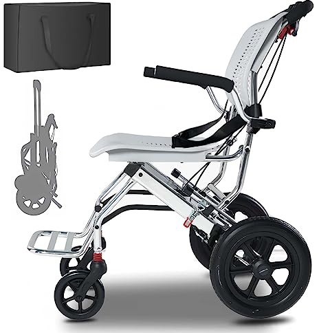 GHBXJX Ultraleicht Rollstuhl Faltbar Leicht Reiserollstuhl, Kleiner Rollstühle für die Wohnung und Urlaub, Reiserollstuhl mit Transporttaschen, Transportrollstühle, Sitzbreite 43cm, Aluminium, 9 kg