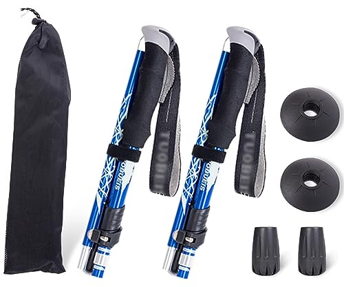 ThreeH 2 Pack Trekkingstöcke Zusammenklappbare Wanderstöcke Leichte Faltbare verstellbare Wanderstöcke für Wandern Camping Reisestöcke für Männer Frauen