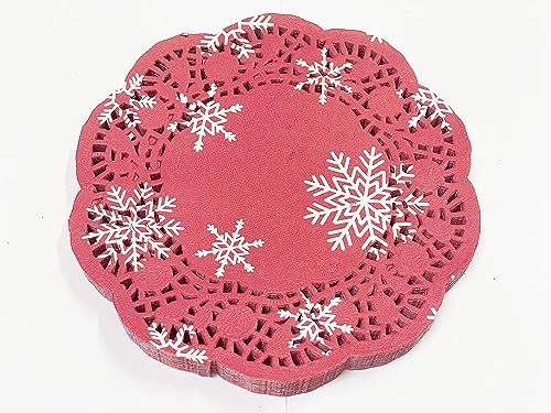 Selecto Bake 100 Stück rote Weihnachts-Kuchendekorationspads, Spitzenpapier-Deckchen, 16,5 cm