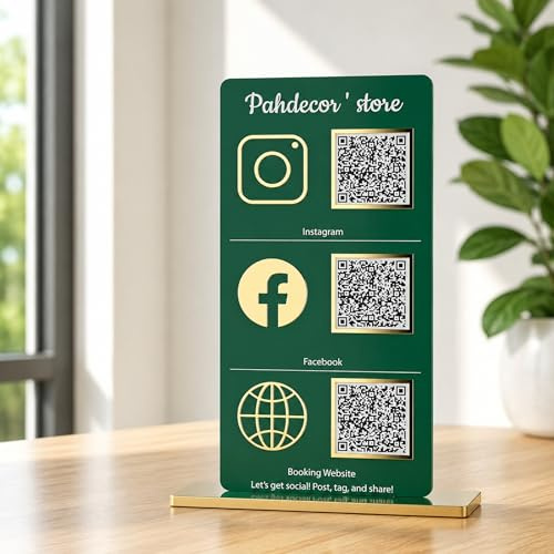 Pahdecor Personalisierbares 3D-Schild mit QR-Code, personalisierbar, für Social Media, Instagram, Venmo, Scan to Pay, Ständer, Schönheitssalon, Friseure, Kosmetikerin, für Restaurant
