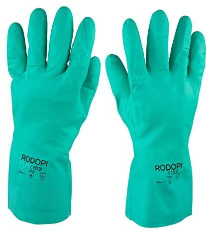 RODOPI CHEMIX-Comfort Guantes de goma para hombre y mujer, guantes de limpieza de nitrilo, guantes de protección química EN ISO 374-1:2016, tipo A