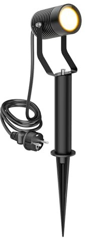 ledscom.de Gartenstrahler SHINGA mit Erdspieß und 15 cm Sockel für außen, IP65, Stecker, schwarz, 1x GU10 max. 15W