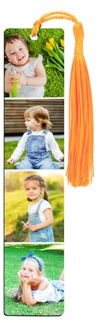 Personalisierte Lesezeichen mit 4 Fotos, Individuelle Lesezeichen mit Quaste für lesebegeisterte Schüler und Lehrer, 5,9x1,18 Zoll, beidseitiger Druck