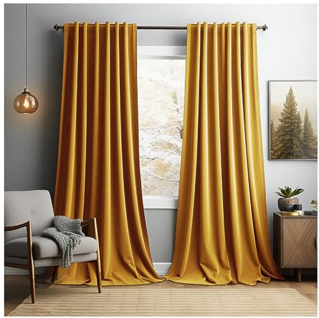 HonunGron Gardinen Samt 2er Set, Thermovorhang Kälteschutz, Vorhänge Mit Ösen, Verdunklungsvorhänge, Curtains, Verdunkelungsvorhang für Deko Wohnzimmer Schlafzimmer (Gelb,244 x 132cm (H x B))