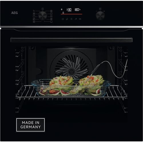 AEG Wifi Einbaubackofen, Serie 5 LED-Touchdisplay, Made in Germany, Pyrolyse Selbstreinigung, Feuchtigkeitszugabe: Knusprige Krusten, Kerntemperatursensor, 45 Automatikprogramme, TA5PB50WAB