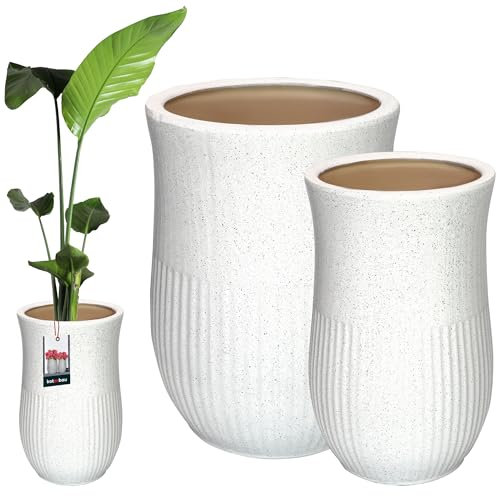 KOTARBAU® 2er Set Keramik Blumentopf ⌀ 23 cm / ⌀ 31 cm Weiß Terrazzo Blumen Übertopf Blumentöpfe Keramik Blumentopf Keramik Blumenübertopf Keramik Übertöpfe für Zimmerpflanzen Übertopf weiß