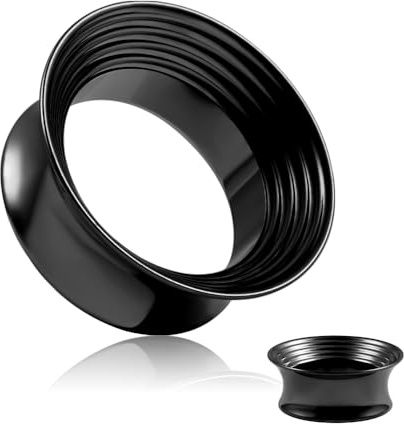 DOEARKO Ohr Tunnel 1 Paare Ohr Flesh Tunnel Edelstahl Double Flared Ohr Plug Expander Ohrpiercing Gestreckte Schmuck für Frauen und Männer (Schwarz,14mm)