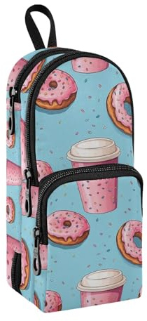 Federmäppchen mit großem Fassungsvermögen, Stifteetui mit Fach für Schüler, Schultasche, Schreibwaren-Organizer, Federmäppchen, Marker-Etui für Schule, Büro, Arbeit, Rosa, Pink Donuts Drinks,