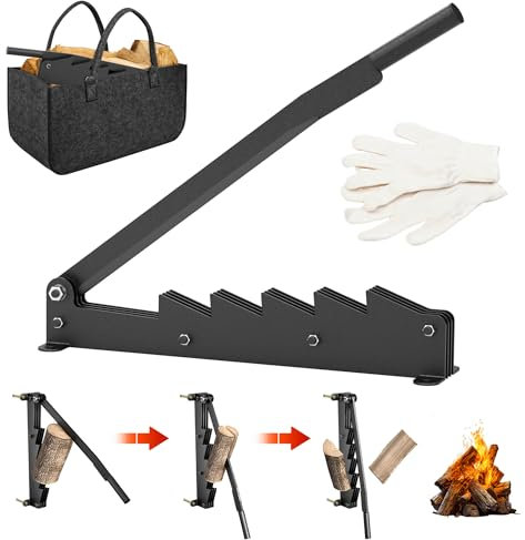 LZQ Spaccalegna manuale da parete, spaccalegna in acciaio al carbonio, spaccalegna in legno, con guanti antiscivolo e borsa per legna da ardere, strumento per il campeggio