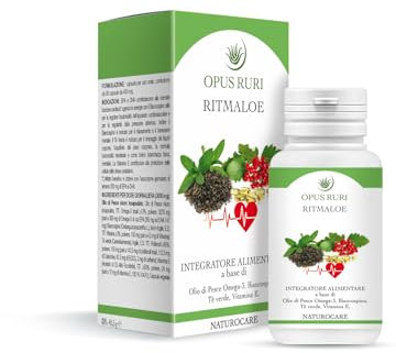 OPUS RURI Ritmaloe - Integratore Alimentare con Omega-3, Biancospino, Te Verde e Vitamina E - 90 Capsule Vegetali - Supporto Naturale per Pressione Arteriosa e Benessere Mentale - Made in Italy