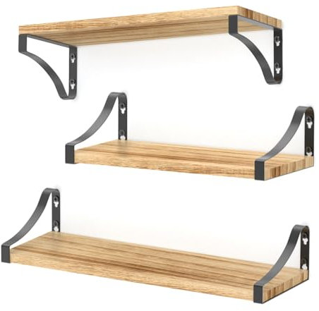 DPWEION Wooden Floating Shelves Set of 3，Wall Mounted Paulownia Wood Shelf for Bathroom/Kitchen/Bedroom/Living Room/Laundry room(Rustic)