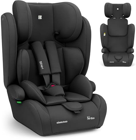 KikkaBoo Auto Kindersitz 9-36 kg i-PASS, Kindersitz ab 1 Jahr, Gruppe 1/2/3, 76–150 cm (15 Monate - 12 Jahre), i-Size, 13-fach verstellbare Kopfstütze, Schwarz