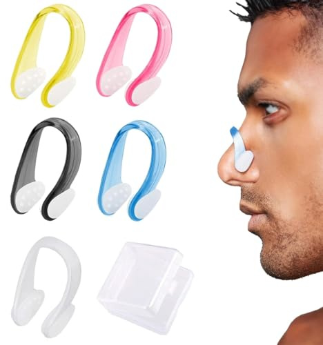 OUDQFCJ Pinces-nez en silicone, 5 pièces, avec boîtes, pour enfants et adultes, pince nez natation enfant et adulte, nez piscine enfant, nez bouché adulte, pour piscine, natation et plongée