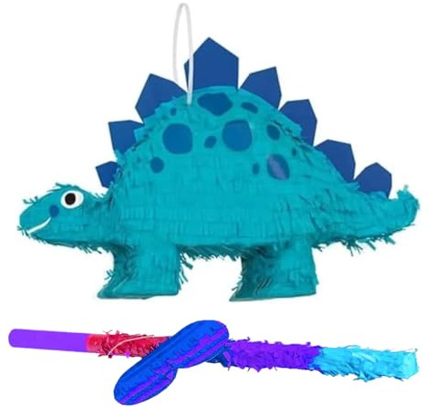 Stegosaurus Dinosaur Piñata Party Set, 48 cm x 29 cm, with Buster and Blindfold, Turquoise