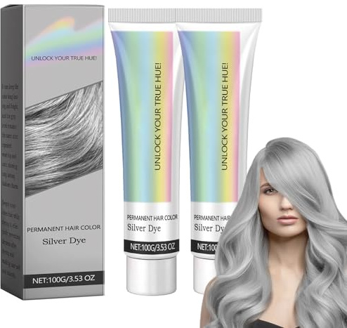 2-in-1-Silberhaarfarbe mit natürlichem Essenzextrakt, silbergraue natürliche Haarfärbecreme, Farbcreme mit anhaltender Grauabdeckung, silbergraue Rauchfarbe ohne Bleichen, für Cosplayer und Partys (2)
