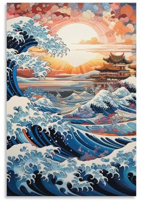 ESPLJQRYX Olas al estilo japonés Cuadro En Lienzo Cuadro DecoRataivo Pinturas Murales Pintura Poster Impresiones Lienzo Para Dormitorio Salon Poster 08x12inch(20x30cm)
