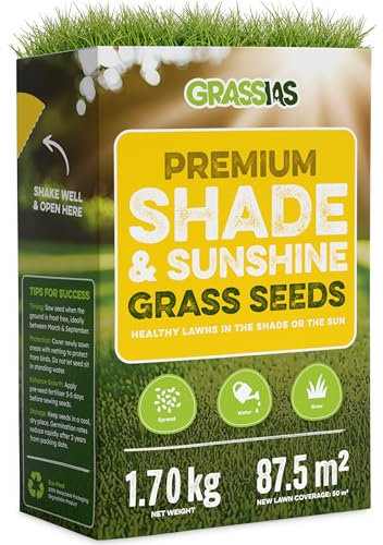 Grassias Shade & Sunshine Grass Seed – Premium Quality Lawn Seed for Shady Areas – Pet Friendly for Overseeding and Shaded Gardens – DEFRA Approved Lawn Seeds (1.7kg)