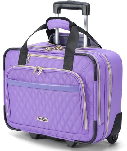 Lekespring Laptoptasche mit Rollen, Laptop-Aktentasche auf Rollen für Damen, passend für bis zu 39,6 cm (15,6 Zoll) Computertaschen, wasserabweisend, für Arbeit, Reisen und Business, Violett, 17.5 x