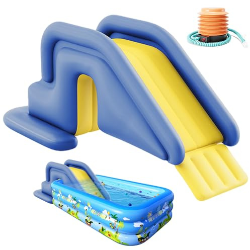 Lawnrden Pool Slide Inflatable Swimming Water Slide, Summer Swimming Pool Supplies Universal Trampoline Ladder Backyard, in Inflatable Water Slides Blue