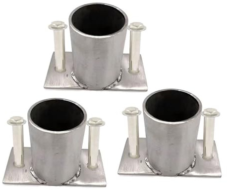 Metal Round Post Base Concrete In, Wood Timber Post Anchor Kit with Bolts and Screws, Fence Post Bracket for Deck Railing/Porch/Patio/Mailbox/Pergola(3 Pcs,Dia 35mm)