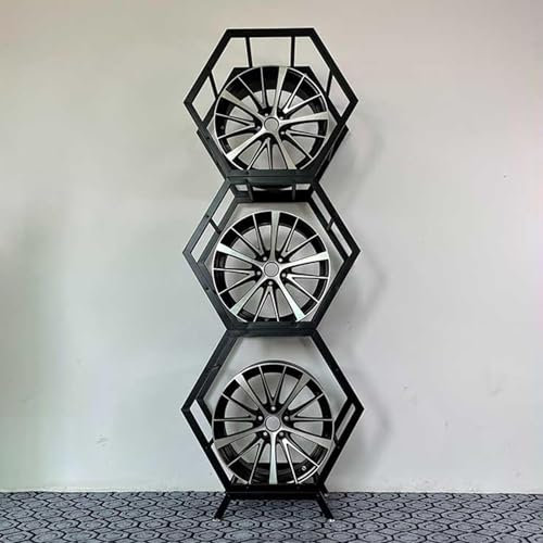 Supporto for cerchioni con telaio in acciaio for impieghi gravosi, ripiani for riporre ruote auto, adatto for negozi di tuning auto e garage.