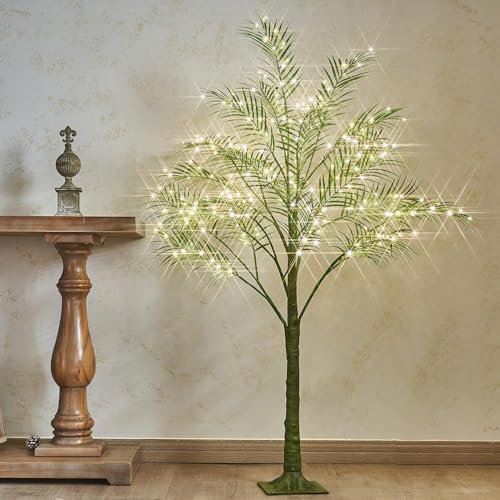 AoLa LED Lichterbaum Palme Künstliche Beleuchtete Warmweiß Kunstbaum mit USB Stecker und Kabel künstliche Tropische Palme Innen und Außenbereich für Weihnachts Dekoration Party Terrasse,120CM