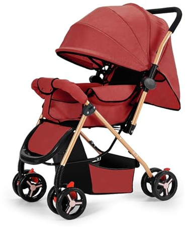 2-in-1 Kinderwagen KombiKinderwagen-Set 2-in-1 Buggy Faltbar Tragbarer Kinderwagen Zusammenklappbarer Kinderwagen Kinderwagen Travel System(Red)