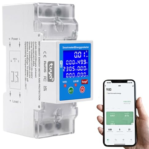 Jadeshay Disjoncteur Wifi Tuya, Compteur Electrique Intelligent Compteur kWh 80A avec Minuterie, Protection contre les surtensions/sous-tensions/surintensités/fuites 80-300VCA 2P