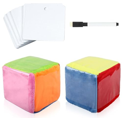 Schaumstoffwürfel - 2 Stück Würfel Groß mit Einstecktaschen, 10cm Taschenwürfel mit 20 Karte, DIY Education Spiele Spielwürfel Würfel mit Taschen für Kindergarten, Vorschule, Schule, Soft Stoffwürfel