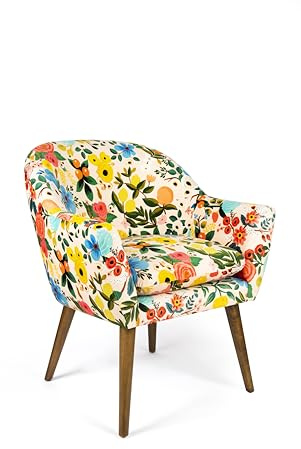 Excelsa Living Fauteuil rembourré d'ameublement, multicolore, velours en polyester, pieds en bois massif, 70,5 x 65 x 83 cm (Fiori Frida)