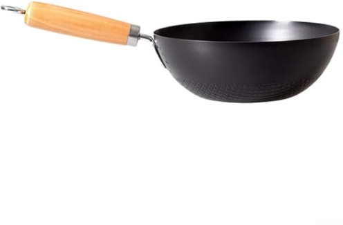 Aprilsunnyzone Japanese Style 20cm Uncoated Small Wok With Wrought Iron Build For Single Person Cooking On Induction And Other Stove Types Featuring Natural Non Coated Interior(A-20cm)