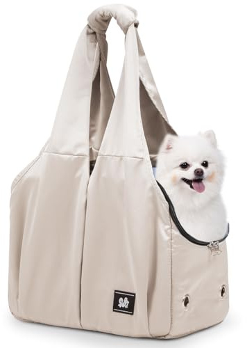 Hundetasche für kleine Hunde, Katzen und Welpen – weiche Seiten, Reise-Haustier-Tragetasche mit 4 großen Taschen, faltbar, leicht, passend für Haustiere bis zu 6,8 kg, für Reisen, Ausflüge (Beige)