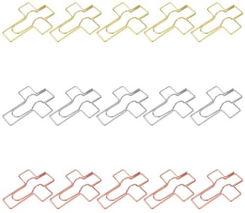 15 St Korsformade Pennklämmor, Gempennhållare för Anteckningsblock Multifunktionellt Gem för Journalplanerare Kontorsmaterial (Guld, Silver, Roséguld)