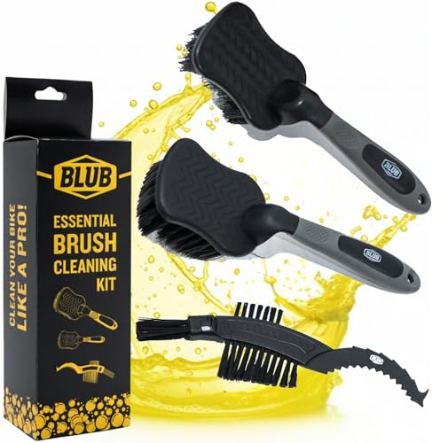BLUB kit limpieza bicicleta mtb con 3 Cepillos Premium – limpiador cadena bicicleta, Casete y Ruedas | Cepillos Resistentes para MTB, Carretera y e-Bike