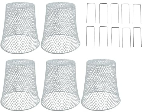 Gettimore 5 coperture protettive per piante in metallo con paletti, 22,9 x 23,1 cm, in rete metallica per verdure, fiori e arbusti, nero/bianco