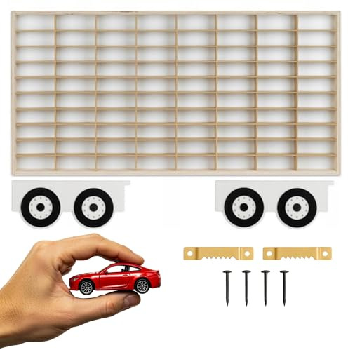 ArtTwist Trailer für Modellauto Vitrine | Hot Wheels Aufbewahrung zu 80 Fächen | Sammlervitrine Hängend 78,5cm x 40cm x 4cm | Setzkasten Holz für Wanddeko und Organisation (003B)