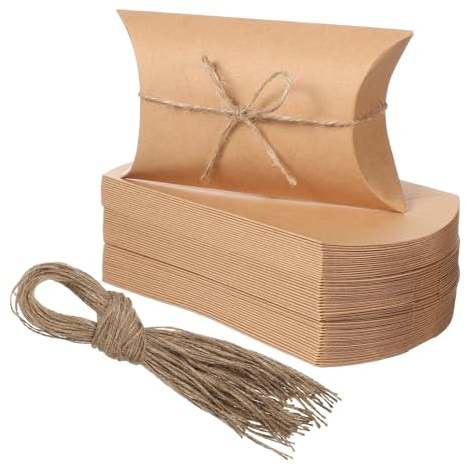 GOOHOCHY 150 St Kraftpapper Pillow Box med Tvinnat Snöre Unika Små Presentboxar för Godis Julkakor och Multifunktionella Julklapps Gästgåvor i Brunt Papper