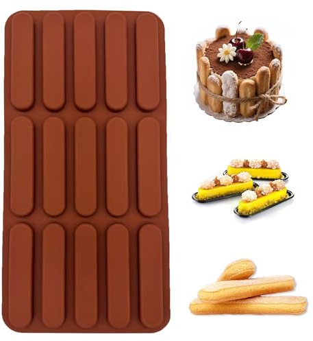 duoyif Moldes silicona de barras cereales, 15 cavidades Molde de silicona de tira larga, Moldes para hacer chocolate, galletas, cubitos de hielo, barras energéticas, mousse 10,4x2,1x1cm (marrón, b)