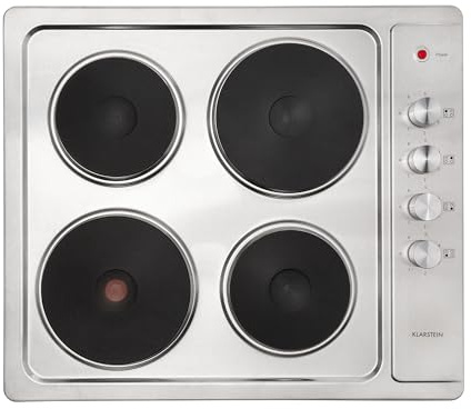 Klarstein Appetito built-in hob, residual heat indicator, rotary knobs, 6 power settings, electric, hotplates, stainless steel, 4 plates/zones, 5500 watts, silver
