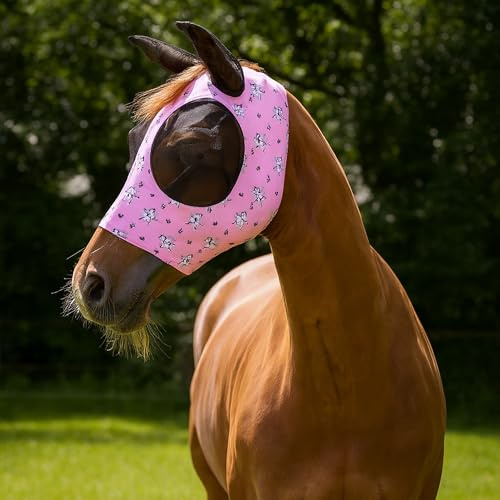 ARBO-INOX Fliegenmaske Pferd – Schützt zuverlässig vor Insekten – Fliegenkappe Atmungsaktiv und Elastisch – Einhorn Unikorn Größe Pony