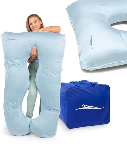 MAKOSAS KomfortKissen ORIGINAL - Premium Orthopädisches Kuschelkissen | Körperkissen | Seitenschläferkissen - Für besseren Schlaf und gegen Rückbeschwerden, 100 x 150 cm (Hellblau - Bambus)